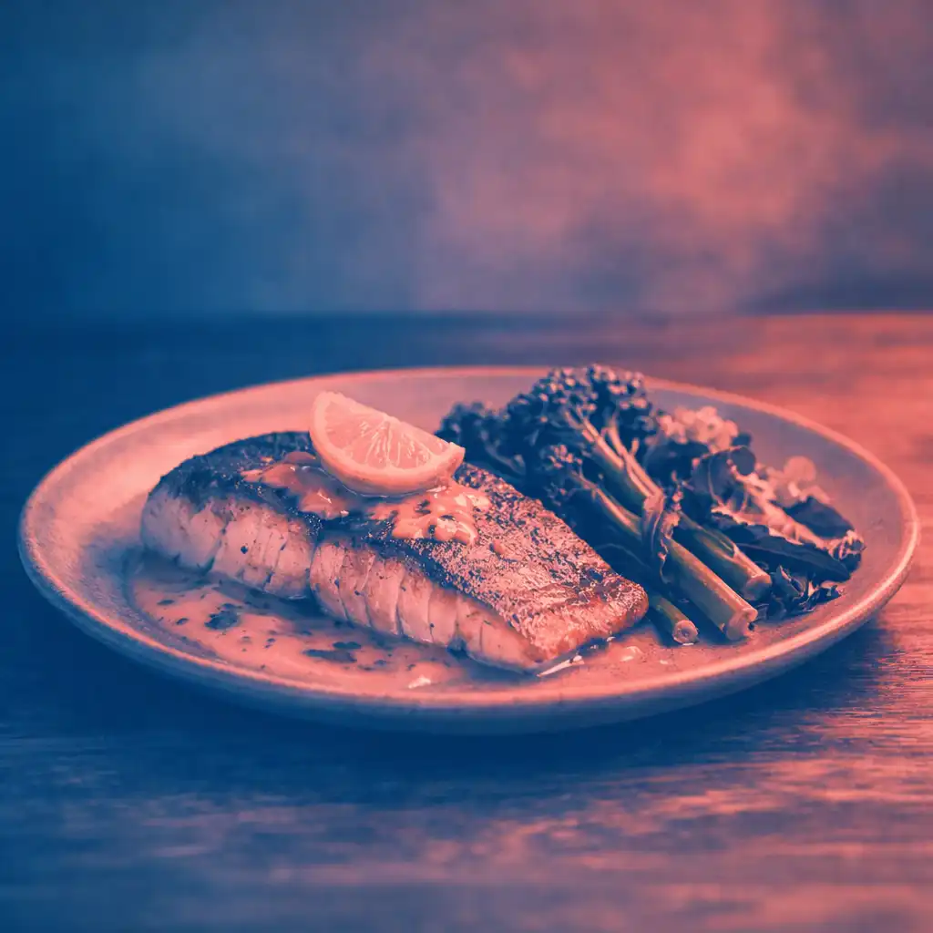 Grilled barramundi main course with lemon butter and seasonal greens