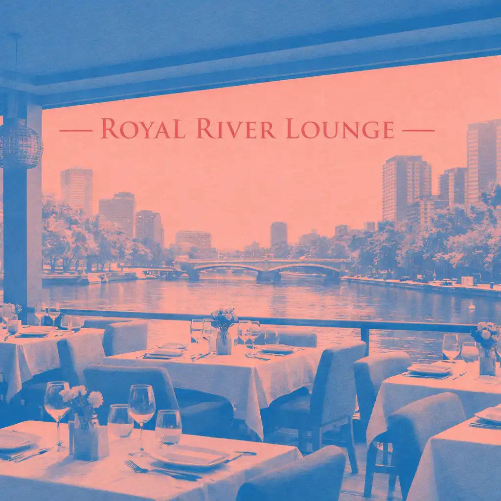 Restaurant interior at Royal River Lounge with large windows and river view